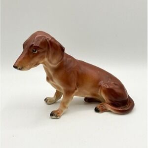 MCM Lefton Ceramic Glossy Brown Dachshund C6538 Japan Realistic Details Pre 1970